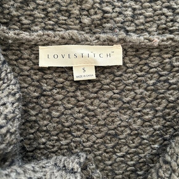 Lovestitch Cardigan Wool Blend Long Chunky Knit Open Sweater Green Cozy - Picture 4 of 6